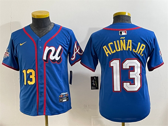 Youth National League #13 Ronald Acuña Jr. Blue 2025 All-Star Edition Limited Stitched Baseball Jersey